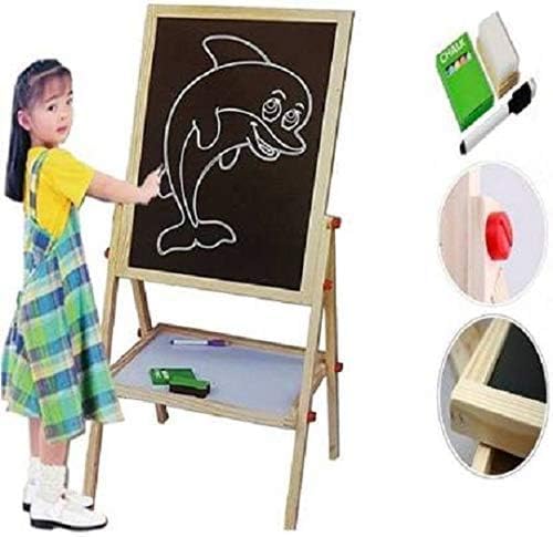 Kids Writing Board | Portable Double-Sided Wooden Easel with Whiteboard & Chalkboard | Height Adjustable Drawing Stand for Learning Image