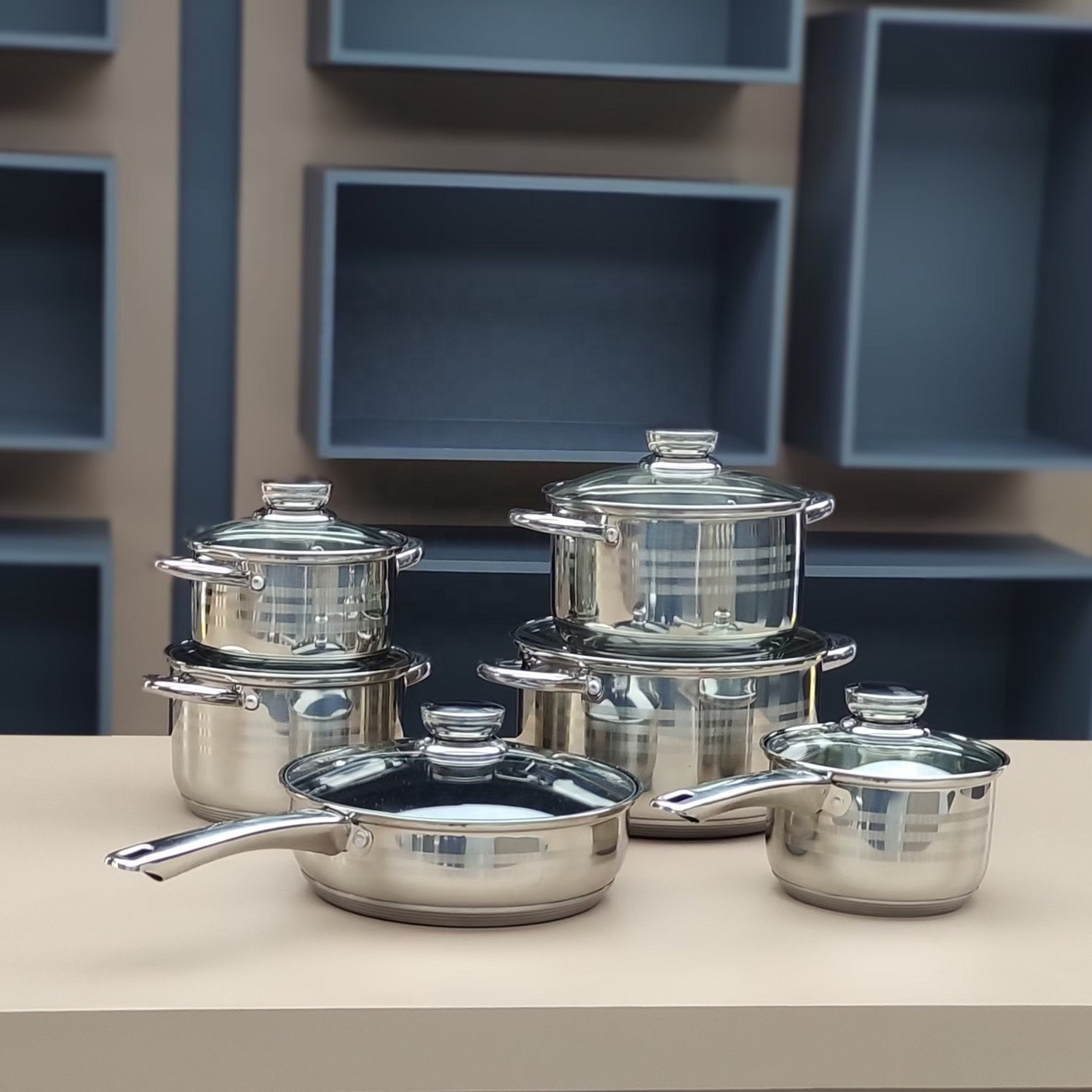 12-Piece Stainless Steel Cookware Set - Induction Compatible, Modern Design for Gas, Electric, Ceramic Stoves Image