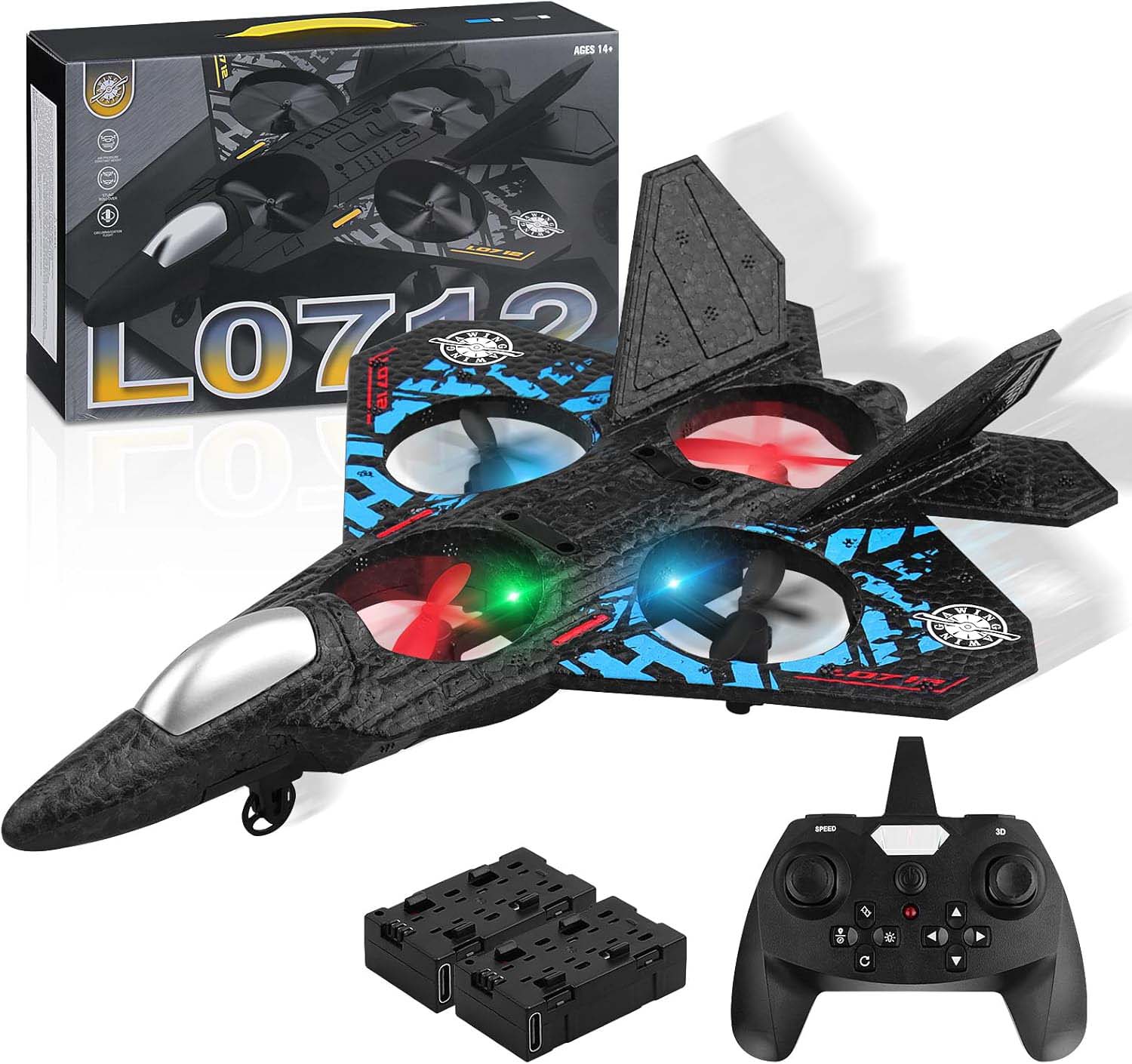 RC Aeroplane 2.4GHz Remote Controlled Fighter Plane | L0712 Quadcopter Floating Aeroplane Toy with Colored LED Lights | USB Rechargeable RTF RC Plane for Beginners, Kids, and Adults | Durable, Lightweight, and Easy to Fly Aircraft Image