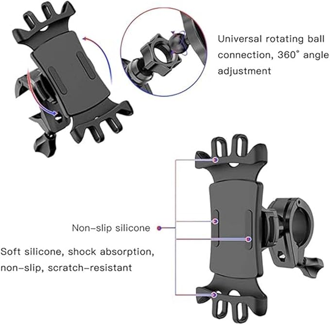 C66 Bike Bicycle Motorcycle Mobile Phone Holder Mount | Universal 360° Adjustable Rotation | Compatible with iPhone 12 Series, Samsung Galaxy S21/20, Note, Huawei, and More Image
