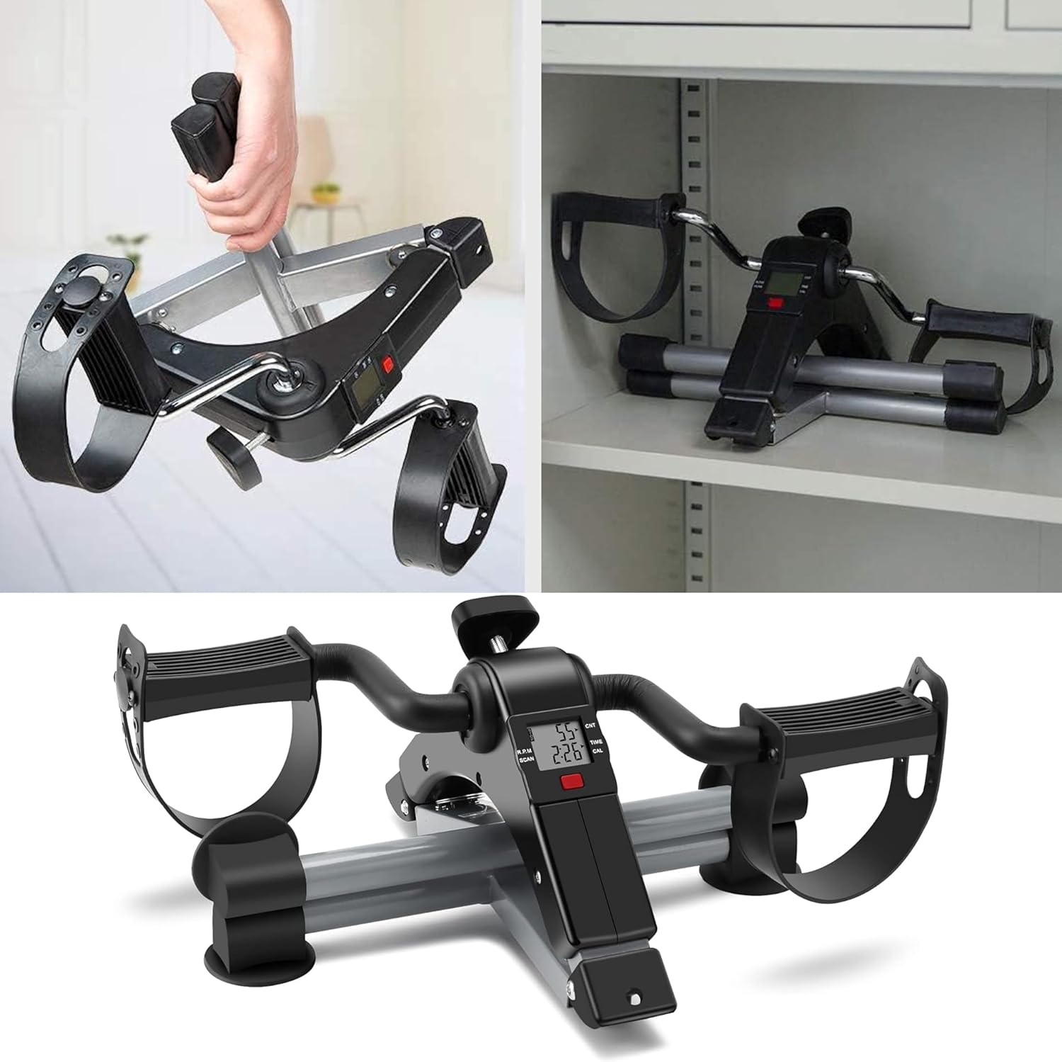 Mini Exercise Bike | Compact Arm and Leg Exerciser with LCD Monitor | Adjustable Resistance & Foldable Pedals Image
