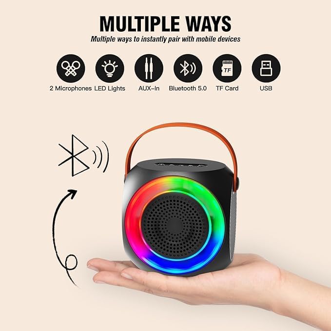 All-In-One Karaoke Machine – Bluetooth Speaker with UHF Wireless Microphones and Disco Ball LED Lights Image
