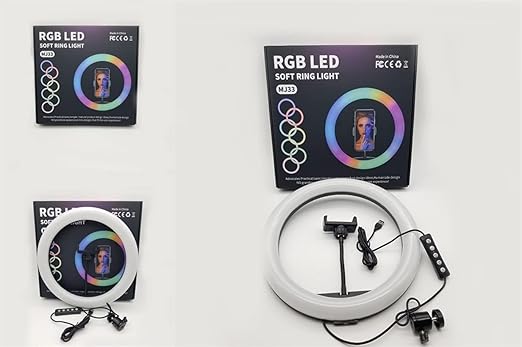 MJ33 RGB LED Soft Ring Light | 26CM Adjustable Ring Light with Phone Holder | Ideal for Video Recording, Photography, and Live Streaming Image