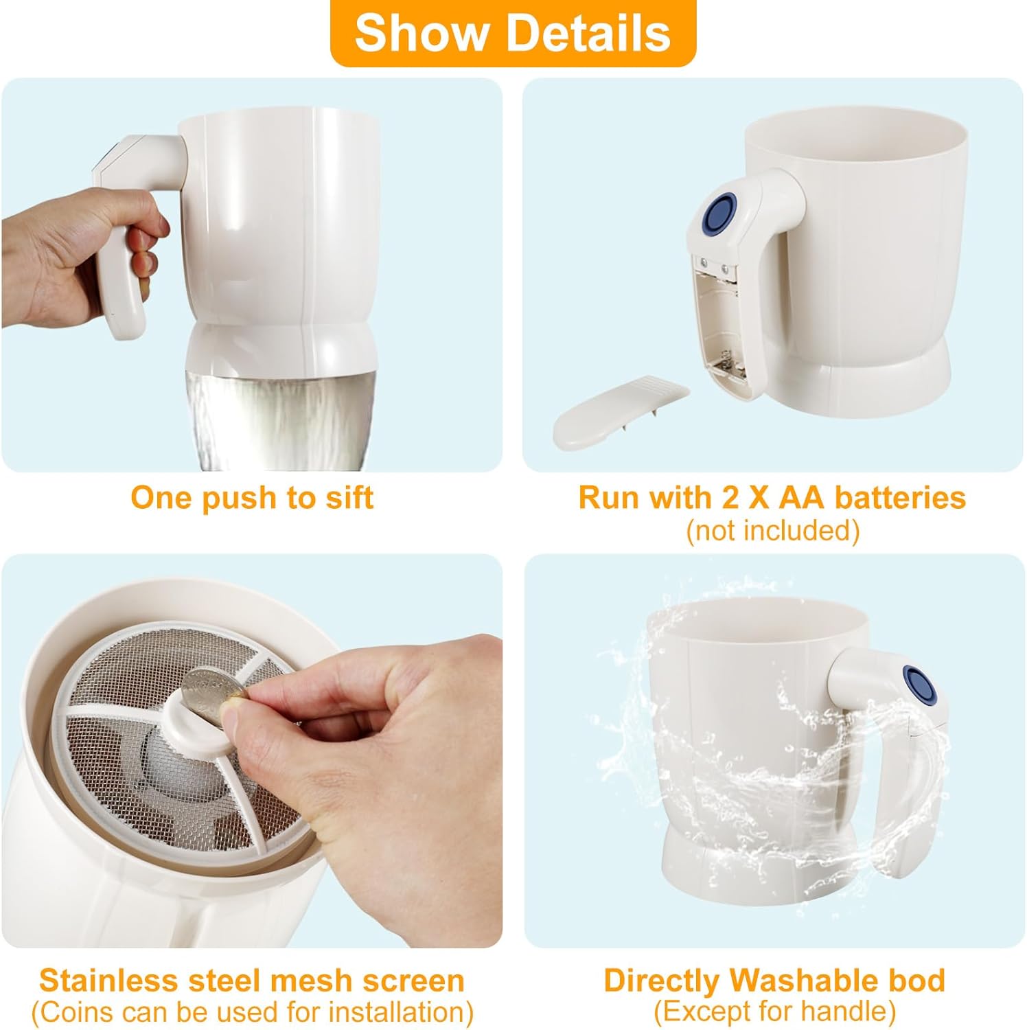 Electric Flour Sifter – Battery-Operated Steel Mesh Sieve for Effortless Baking and Pastry Making Image