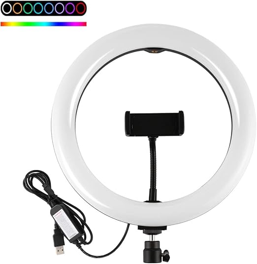 MJ33 RGB LED Soft Ring Light | 26CM Adjustable Ring Light with Phone Holder | Ideal for Video Recording, Photography, and Live Streaming Image
