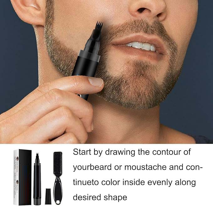 Waterproof Beard Filler Pen Kit - Contoured Beard Pen with Brush, Long-Lasting, Sweatproof Beard Pencil for Patchy Beard, Natural Look, Quick and Easy Grooming Solution Image