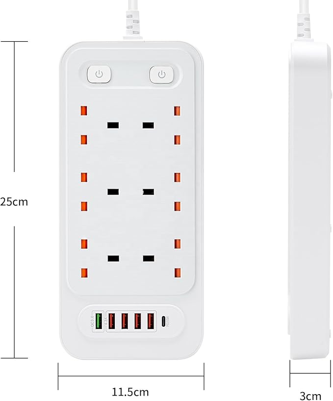 Universal 6-Way Power Outlet Strip with Fast Charging – US Plug (Black) Image