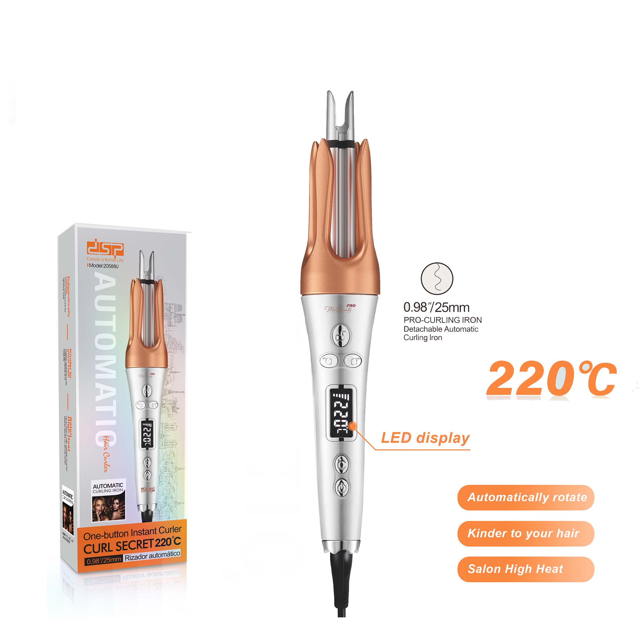 Auto Hair Curler with Ceramic-Aluminum Barrel - 360° Rotating Cord for Salon-Quality, Hair-Protecting Curls at Home Image