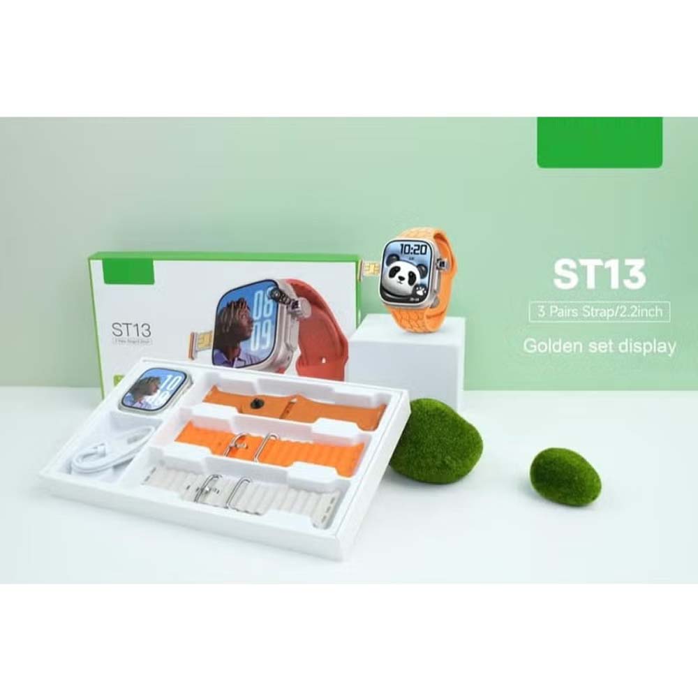 ST13 Smart Watch: 2.2" full-screen, 4G SIM support, 3 straps & wireless charger. Elegant gold design for ladies & gents. Image