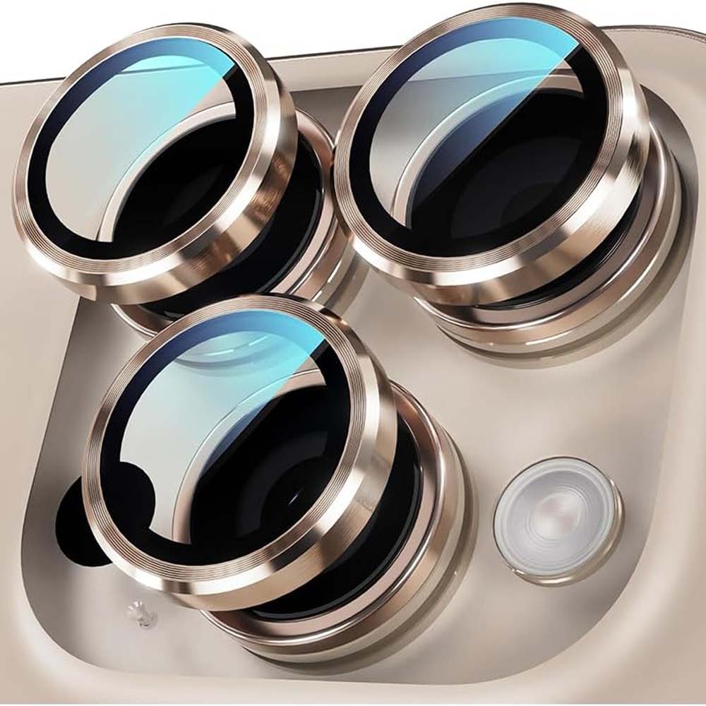 iPhone 14 Pro Max/15 Pro Camera Lens Protector - 3-Pack 9H Tempered Glass with Aluminum Alloy Ring (Desert Titanium) Image