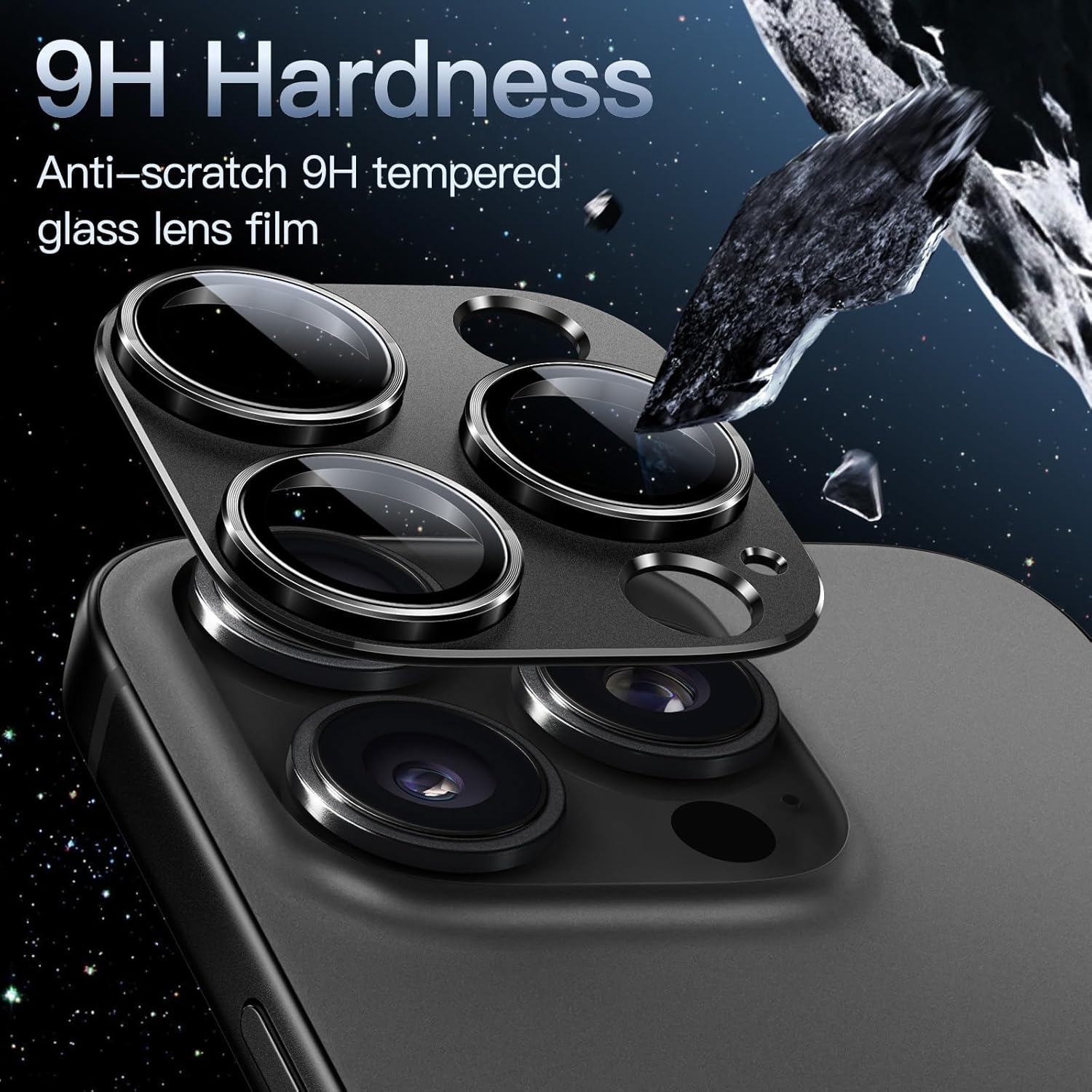 Camera Lens Protector for iPhone 16 Pro (6.3") and iPhone 16 Pro Max (6.9") – 9H Tempered Glass with Matte Metal Plate, Case-Friendly Full Coverage Lens Cover Image