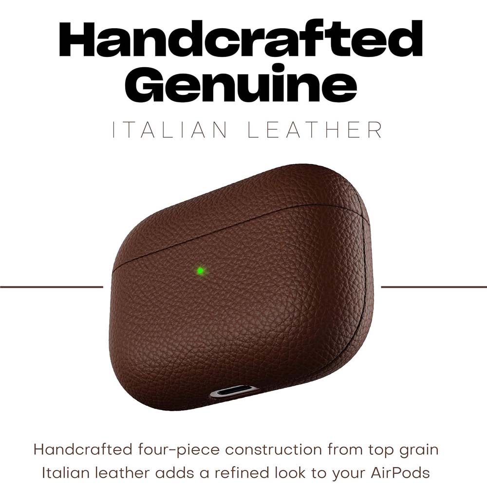 Leather Case for AirPods Pro – Handcrafted Fully-Wrapped Genuine Italian Leather with Pebble Grain Finish, Natural Brown, Premium Protection & Style Image