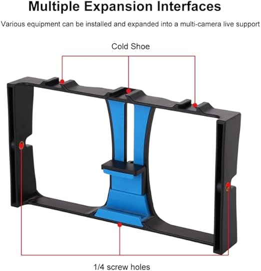 4-in-1 Vlogging Live Broadcast LED Selfie Fill Light Kit – Smartphone Video Rig with Microphone, Tripod Mount, and Cold Shoe Tripod Head - Blue Image