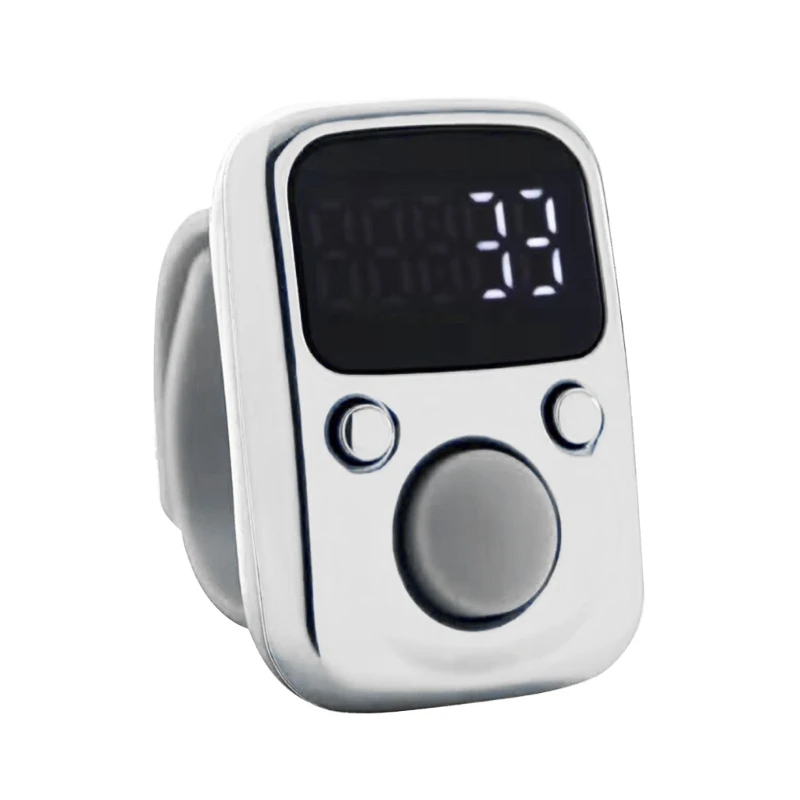 Digital LED Finger Tally Counter - Rechargeable Luminous Electronic Clicker for Prayer, Stitch Marker, and Counting Tasks | Compact Handheld Counter with Adjustable Strap & Clear Display | Durable and Lightweight Design | Silver Finish Image