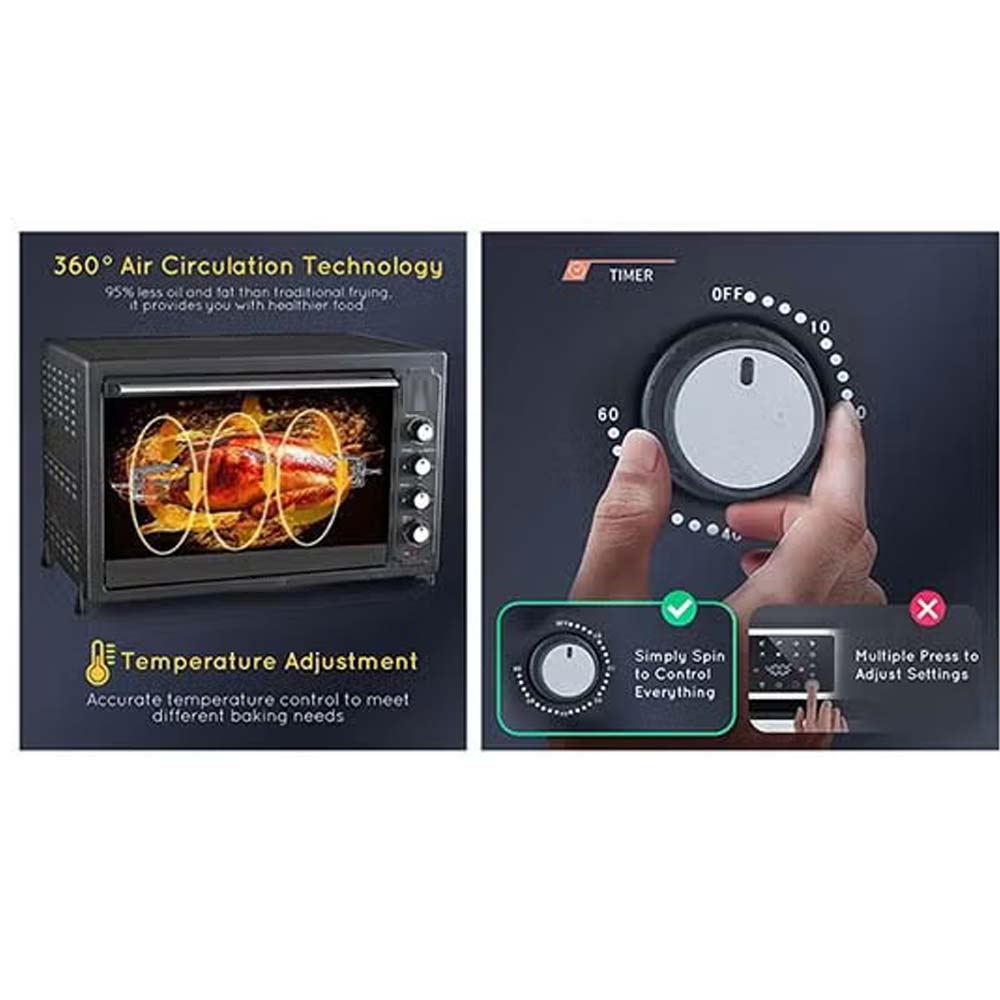 55L Electric Countertop Oven OE-1419 w/ Rotisserie & Convection - Auto Shut-Off, Stainless Steel Heating for Baking/Toasting/Broiling Image