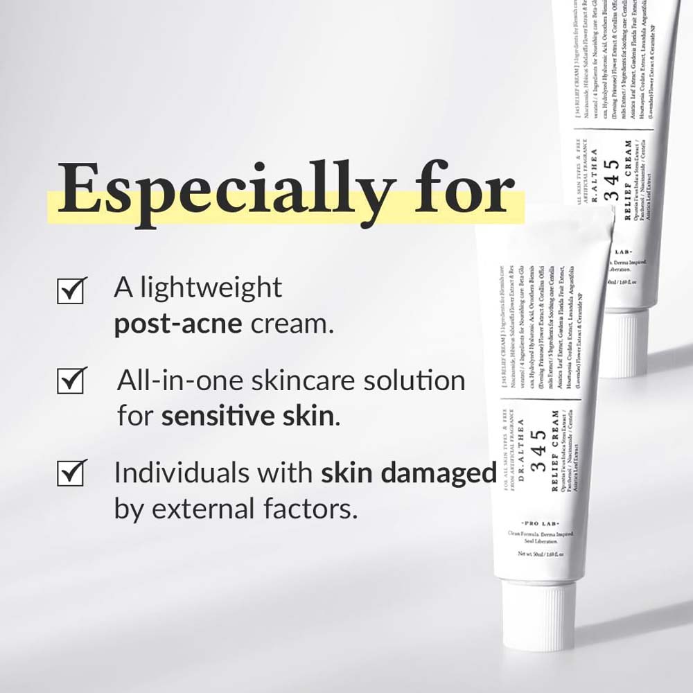 345 Relief Cream - Daily Face Moisturizer with Niacinamide & Panthenol, Soothing Blemish Care, Vegan Korean Skincare, 1.69oz Image
