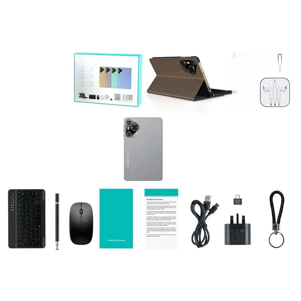 P200 11" Android 13 Tablet - 5G WiFi, Dual SIM, 8GB/512GB, 8000mAh, w/Keyboard & Mouse (Multi Colour) Image