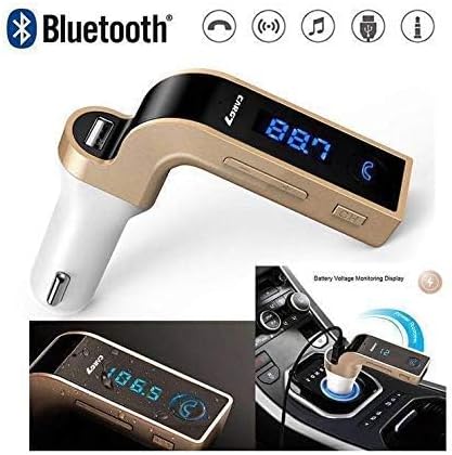 Car G7 LCD Bluetooth Car Charger FM Kit | MP3 Transmitter with USB & TF Card Slot | Hands-Free Calling | Compatible with All Android & iOS Devices | Golden Image