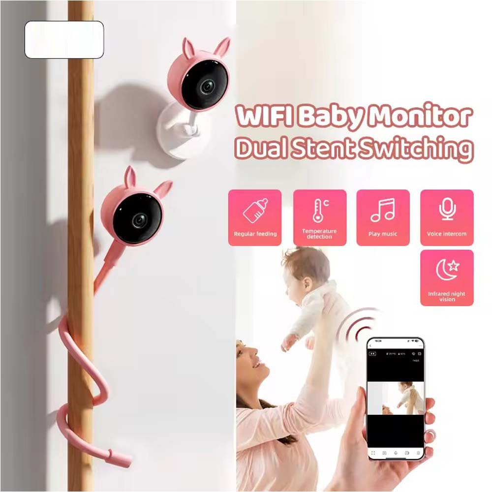 Smart WiFi Baby Monitor - No Glow Night Vision Camera with Bluetooth Remote, 360° Coverage for Child Safety Image
