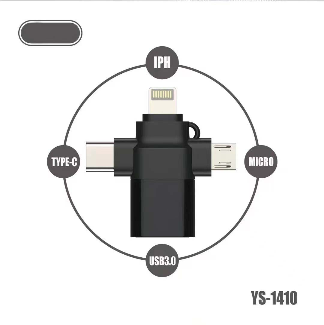YS-1410 3-in-1 OTG Adapter - USB 3.0, SD/TF Card Reader & Charging Port for Smartphones, Tablets & Laptops Image