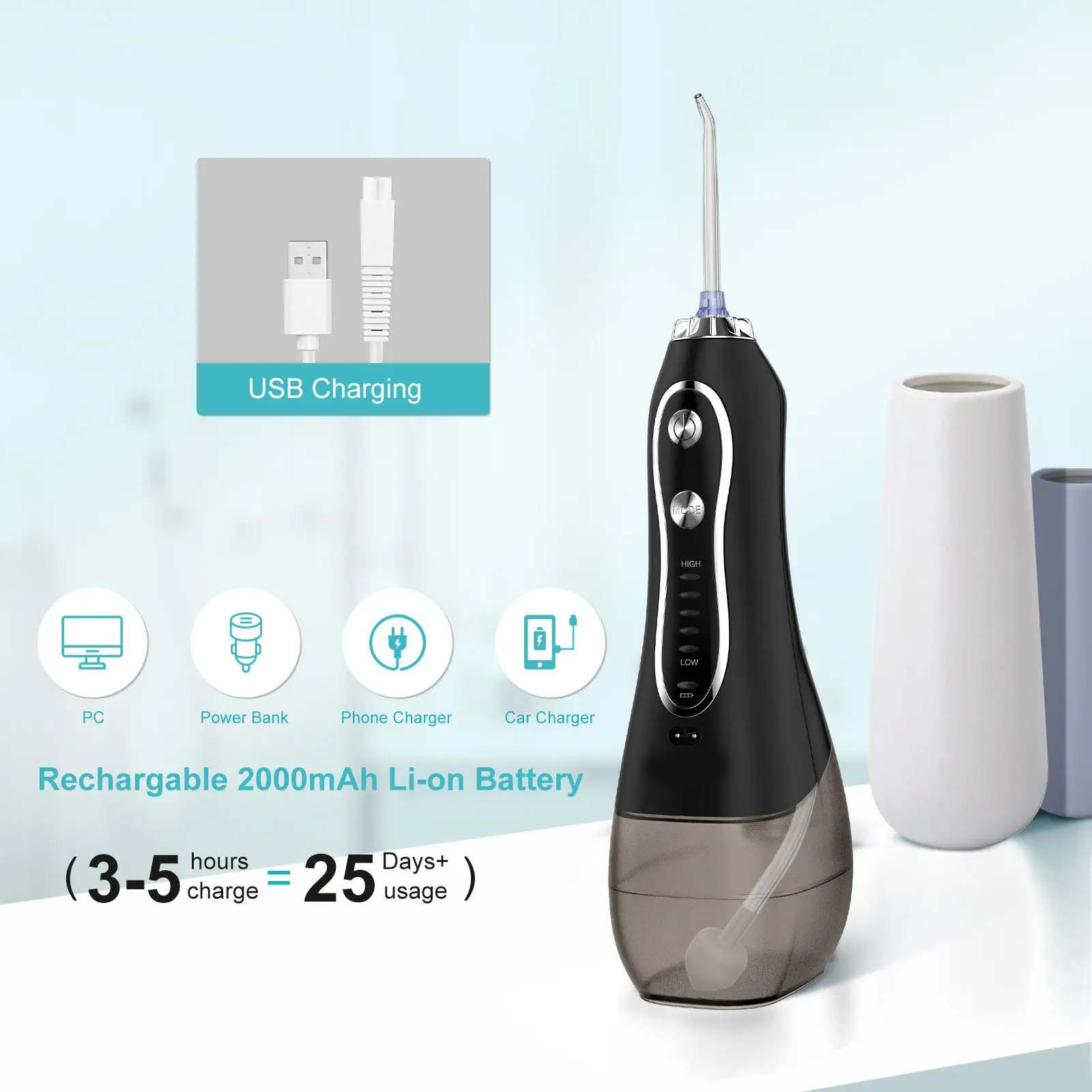 Portable Dental Water Flosser with Bag – Rechargeable Oral Irrigator for Clean Teeth, Ideal for Home and Travel, IPX7 Waterproof Image
