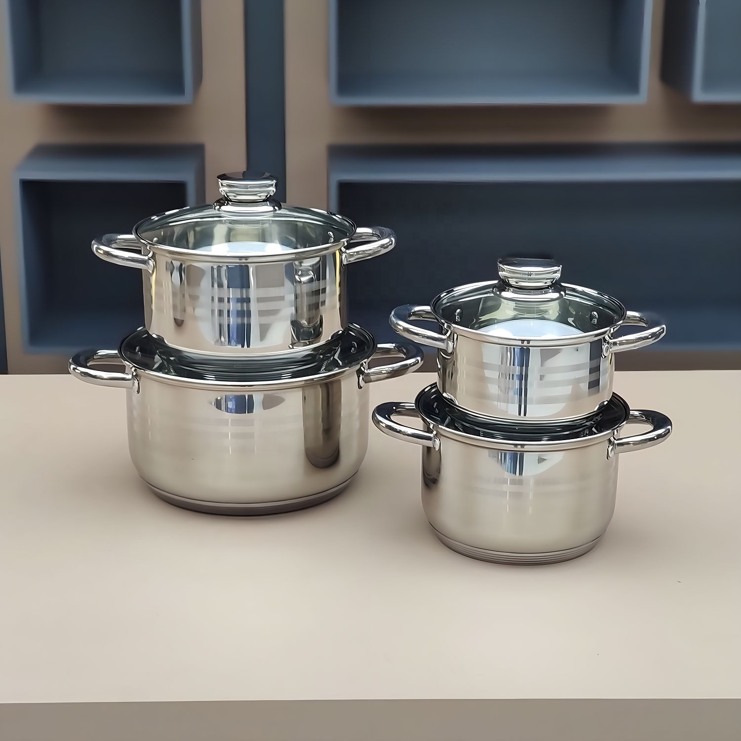 12-Piece Stainless Steel Cookware Set - Induction Compatible, Modern Design for Gas, Electric, Ceramic Stoves Image