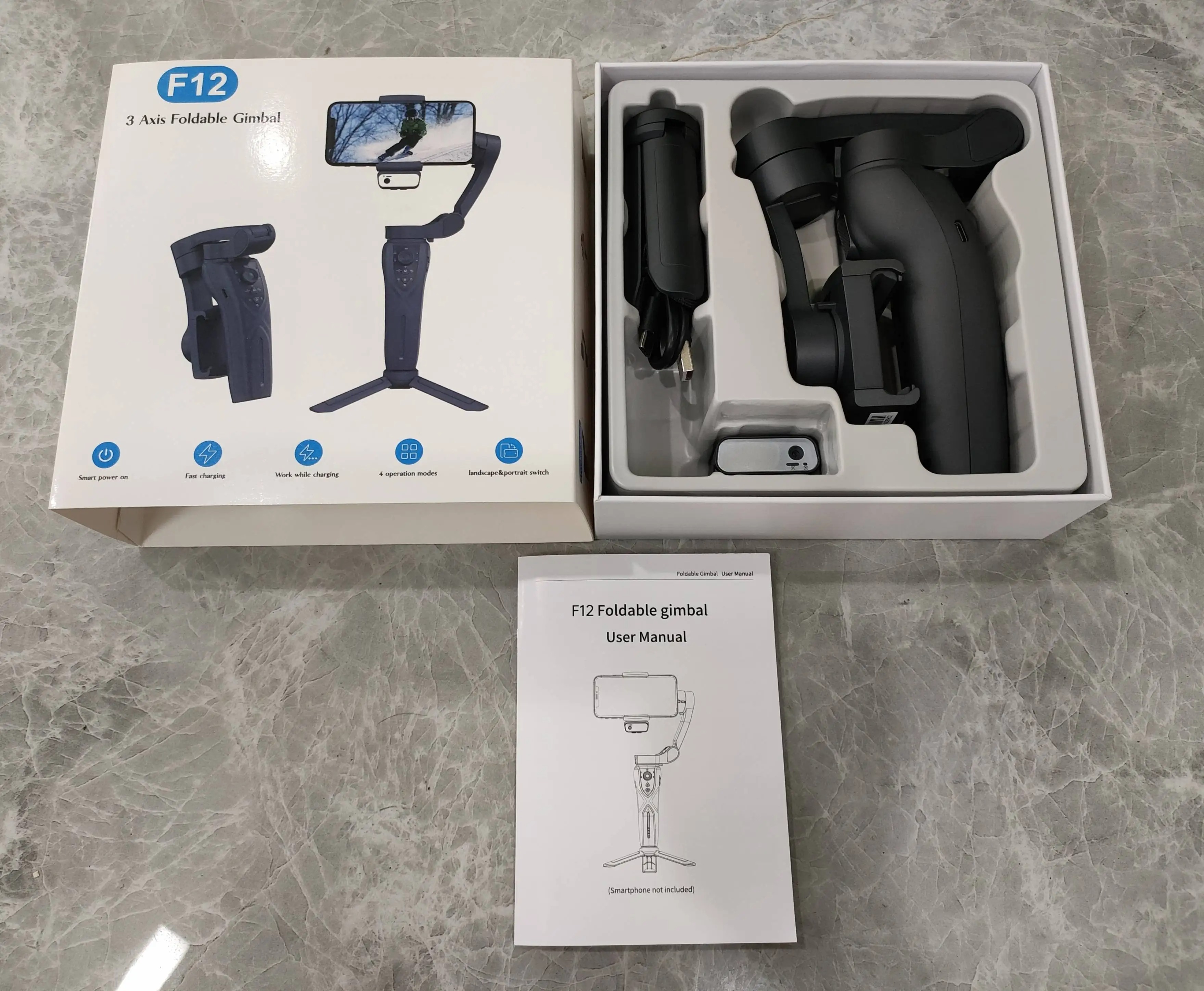 Handheld Gimbal F12 Camera Stabilizer with Tripod | Face Tracking via App | Selfie Stick & Horizontal Stabilizer Image