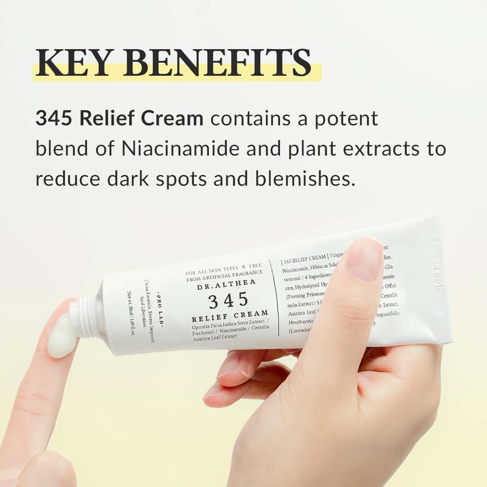 345 Relief Cream - Daily Face Moisturizer with Niacinamide & Panthenol, Soothing Blemish Care, Vegan Korean Skincare, 1.69oz Image