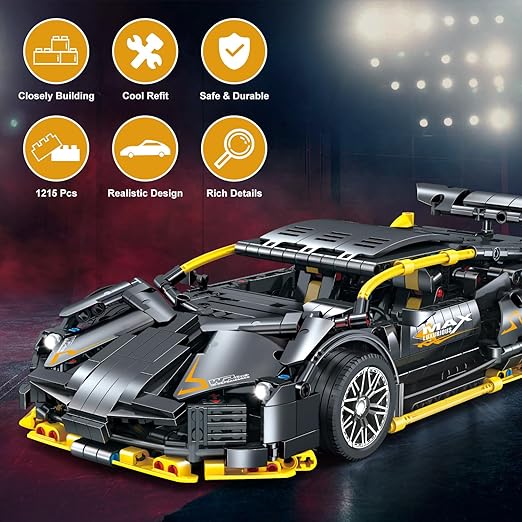 1215-Piece Sports Car Building Blocks | 1:14 Race Car Model Set | STEM Supercar Toy for Boys, Girls & Adults | Collectible Display, Engineering Kit Image