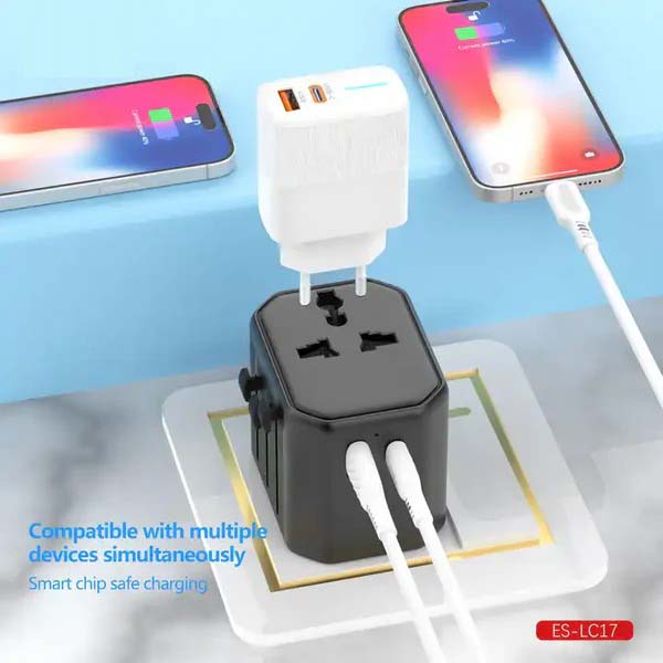 Universal Travel Adapter - All-in-One International Power Adapter with UK/US/AUS/EU Plugs & 4 USB Ports, Portable Outlet Charger Converter for Smartphones, Tablets, and More Image