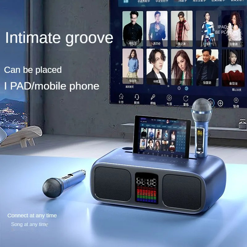 S39 Karaoke Speaker | Dual Horns, Wireless Dual Microphones | Mobile Entertainment & TV Karaoke All-In-One (Grey) Image