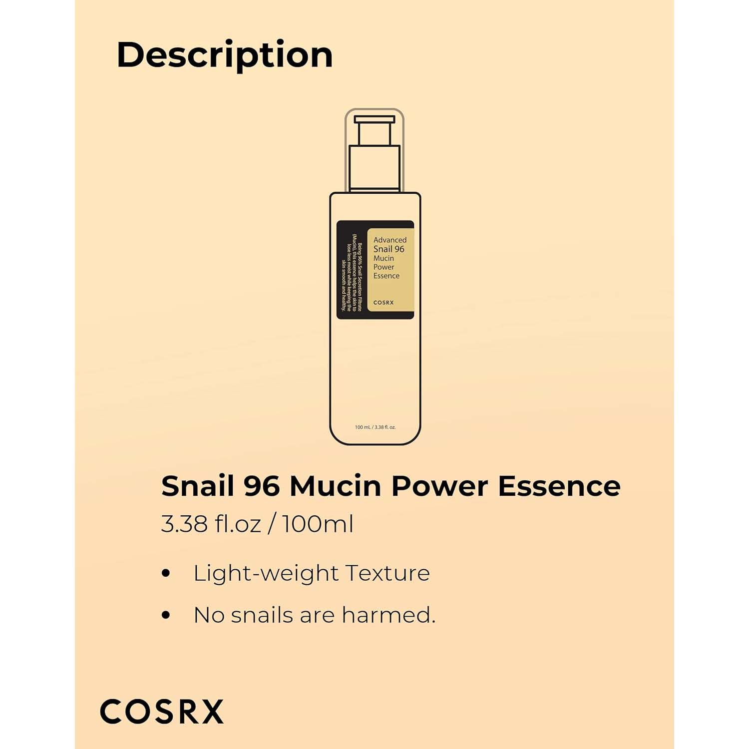 COSRX Advanced Snail 96 Mucin Power Essence. Hydrating & repairing snail secretion filtrate for plump, glowing skin. 100ml. Image