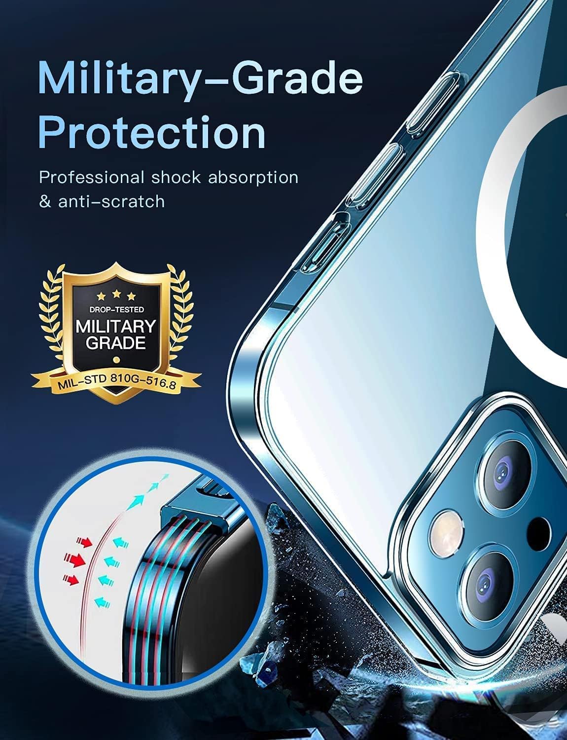 MagSafe Compatible Magnetic Phone Case with Camera Control | Military-Grade Shock Protection for iPhone 13, 13 Mini, 13 Pro, 13 Pro Max – Includes Free Screen Protector Image