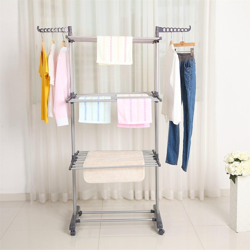 Foldable Rolling Laundry Drying Rack with Adjustable Shelves | Heavy-Duty Stainless Steel Rods | Compact Storage | 4-Tier Adjustable Height & Portable Design Image