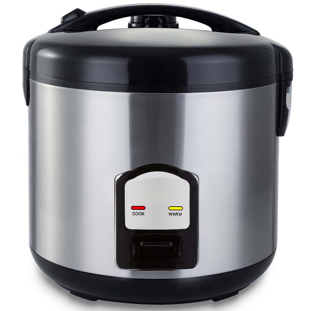 OE-400 2-Liter Mixed Rice Cooker. 2-in-1 rice cooker & steamer with non-stick pot, Cook/Warm functions. Silver & black. Image
