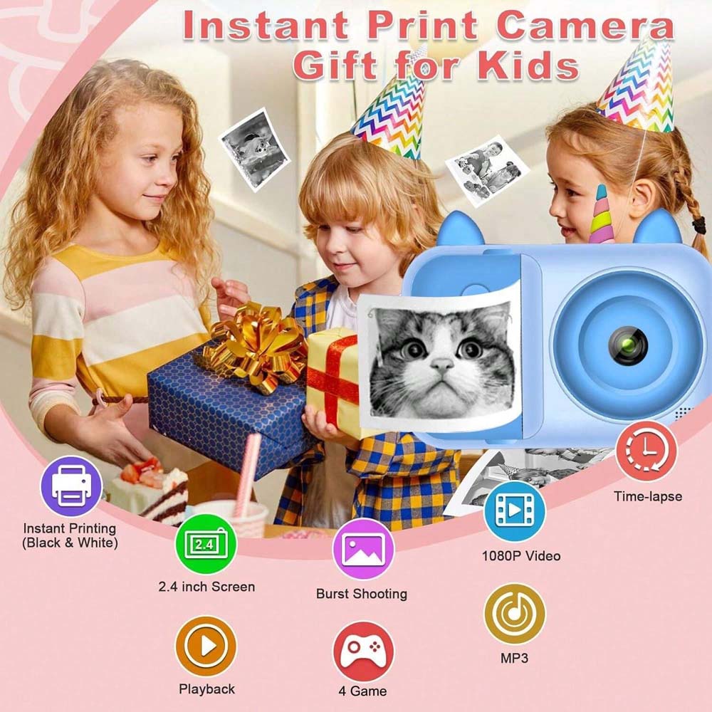Kids Instant Print Camera - 1080P Digital Camera for Children 3-12 with Photo Papers (Blue, No Card Included) Image