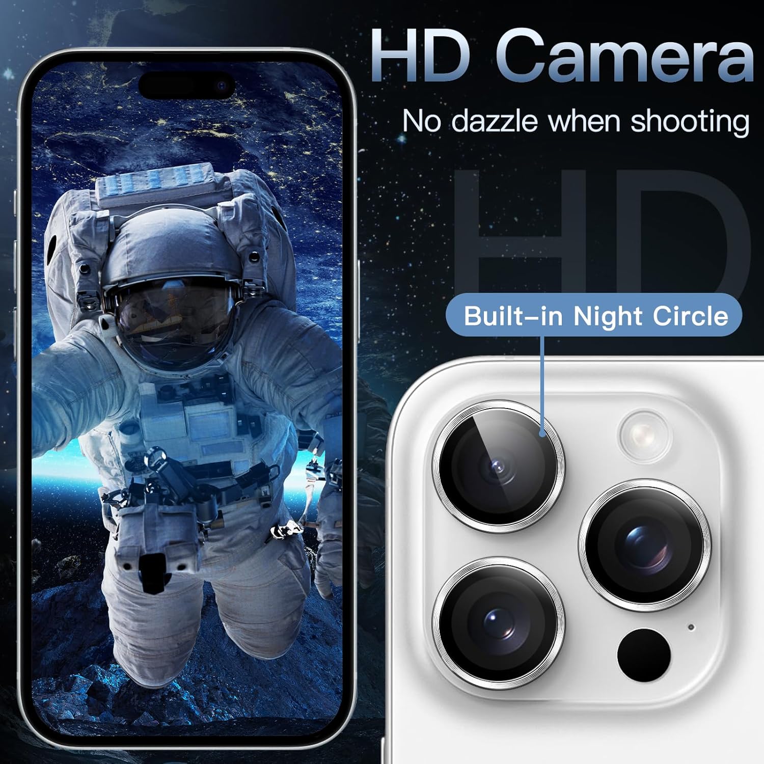 iPhone 16/17 Pro Max Camera Lens Protector - 3-Pack 9H Tempered Glass with  Alloy Ring, Anti-Scratch HD Cover (Silver Titanium) Image