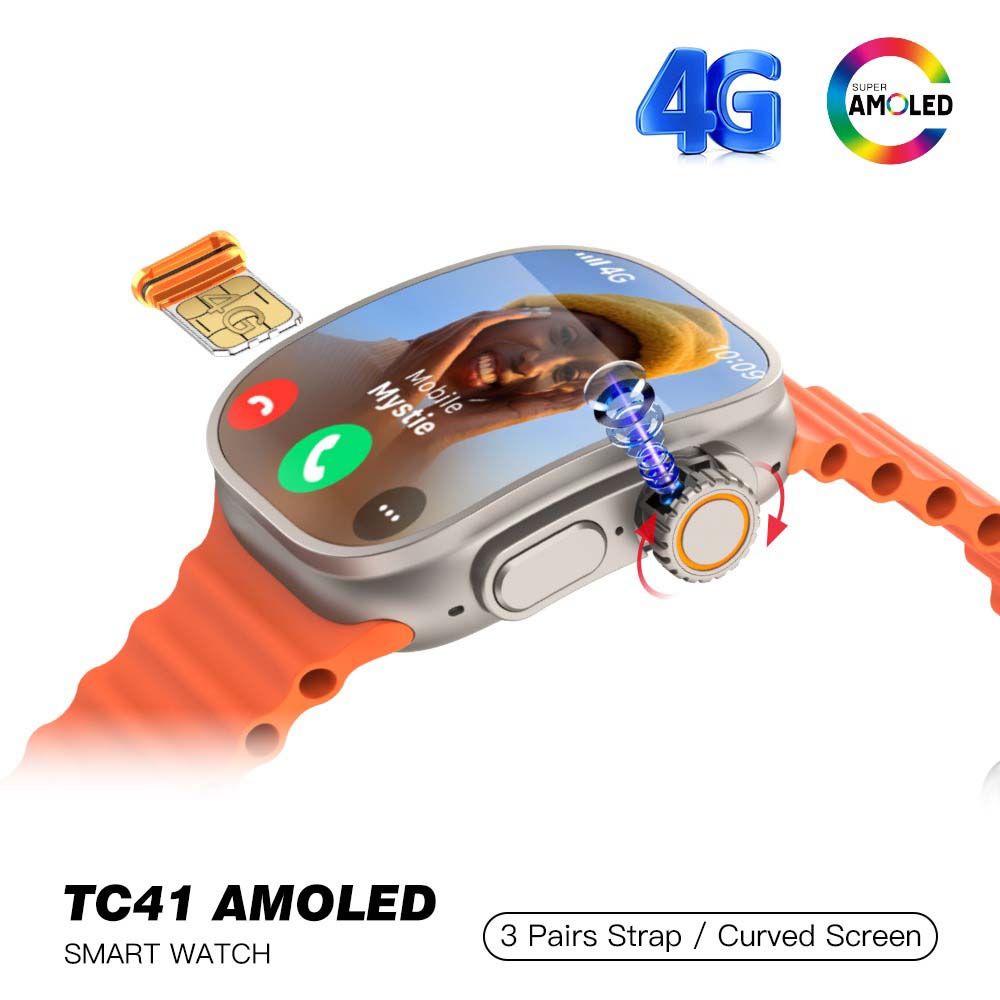 TC41 Curve Smartwatch - 2.01" AMOLED, GPT AI, Bluetooth Calls, Wireless Charging, IP68, Fitness Tracker (Orange) Image