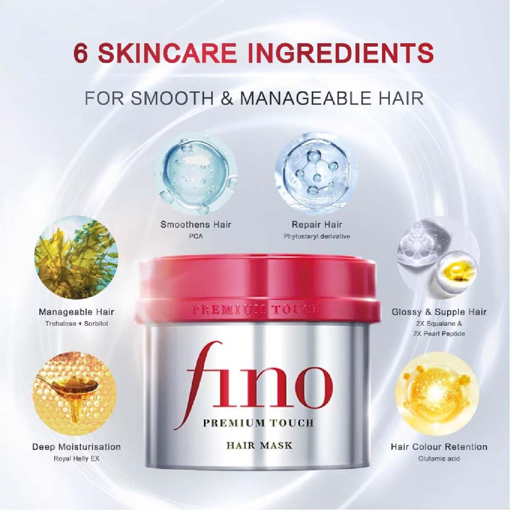 FINO Hair Mask with Plant-Derived Squalane & Glutamic Acid – Deep Conditioning Treatment for Normal Hair, Smooth, Hydrated & Healthy Shine, 8.11oz Image