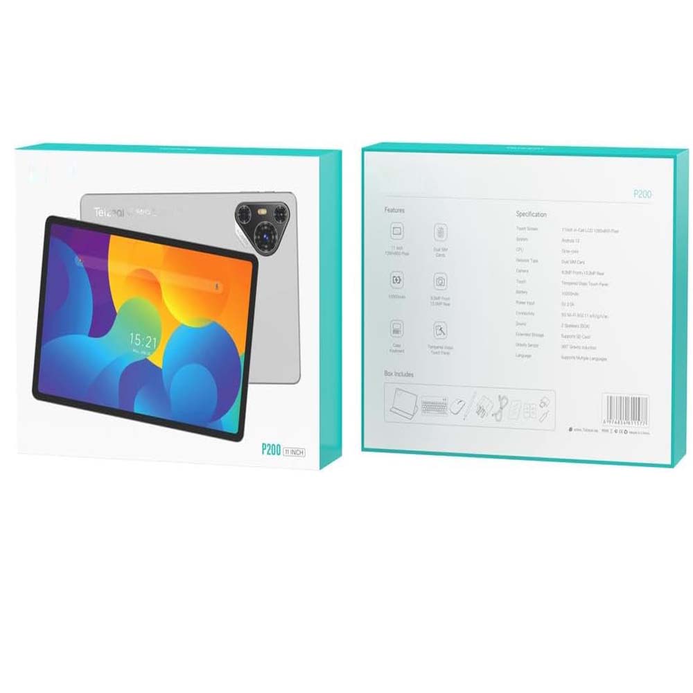 P200 11" Android 13 Tablet - 5G WiFi, Dual SIM, 8GB/512GB, 8000mAh, w/Keyboard & Mouse (Multi Colour) Image