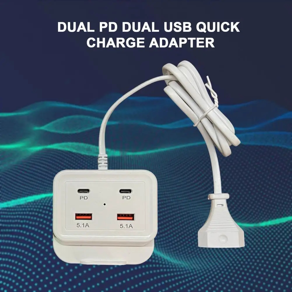 Intelligent USB Power Strip Plug with Dual PD & Dual USB Ports - 5.1A Multi-Port Fast Charging Power Supply | US/EU Plug, 4 USB Output Ports for Safe Charging | 100cm Wear-Resistant Extension Cable competible for iPhone, Android & Other Digital Devices Image