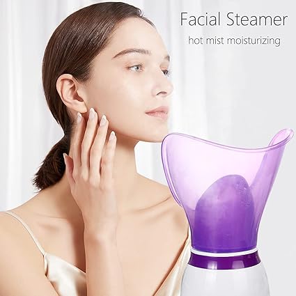 Facial Steamer | Professional Steam Inhaler for Face Sauna Mask | Moisturizer for Sinuses with Aroma Diffuser | Beauty and Care (Purple) Image