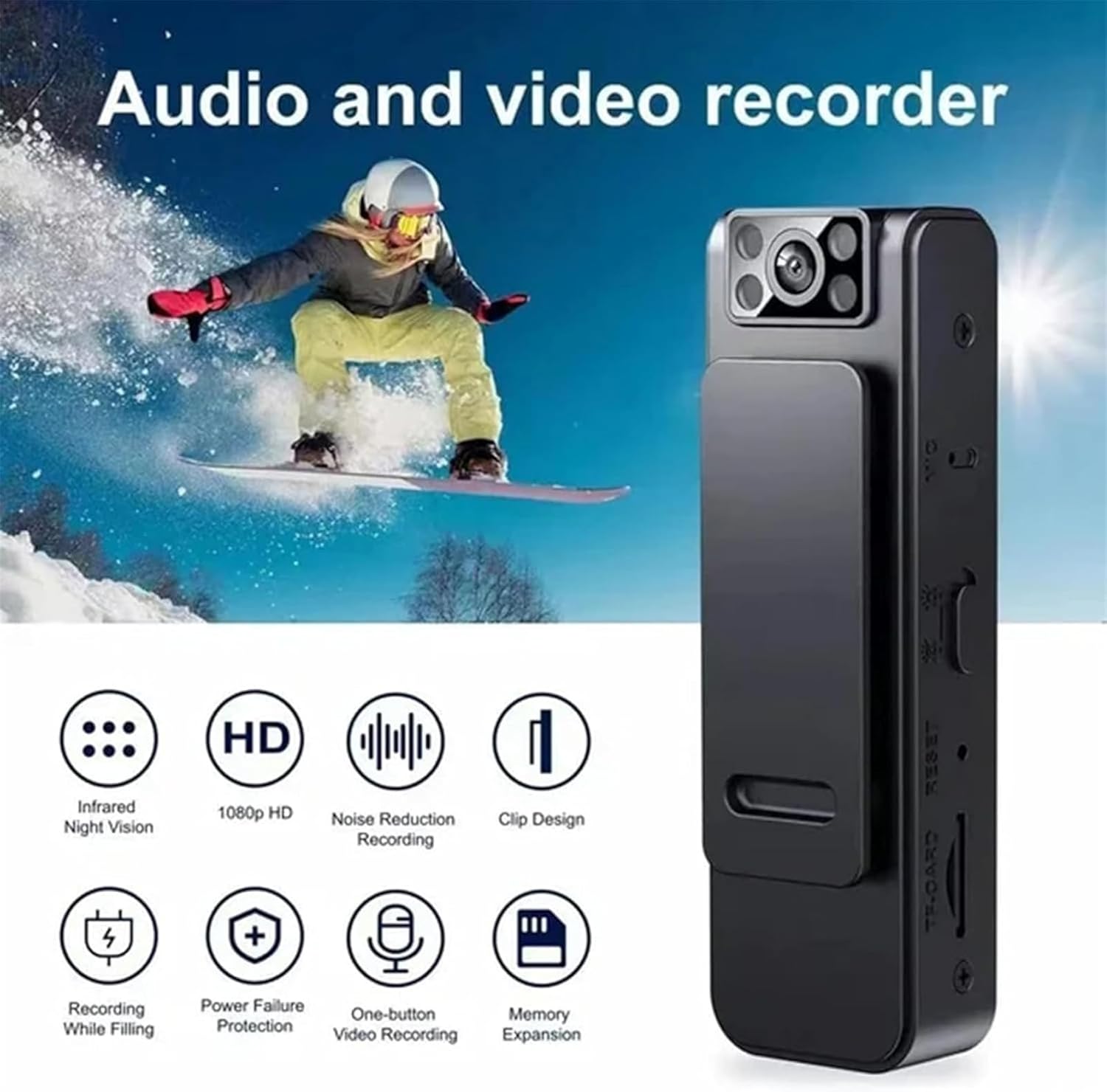 HD 1080p Noise Reduction Body Camera | Portable Body Worn Camera with Night Vision, WiFi, Audio/Video Recording, Back Clip, 180° Adjustable Angle Image