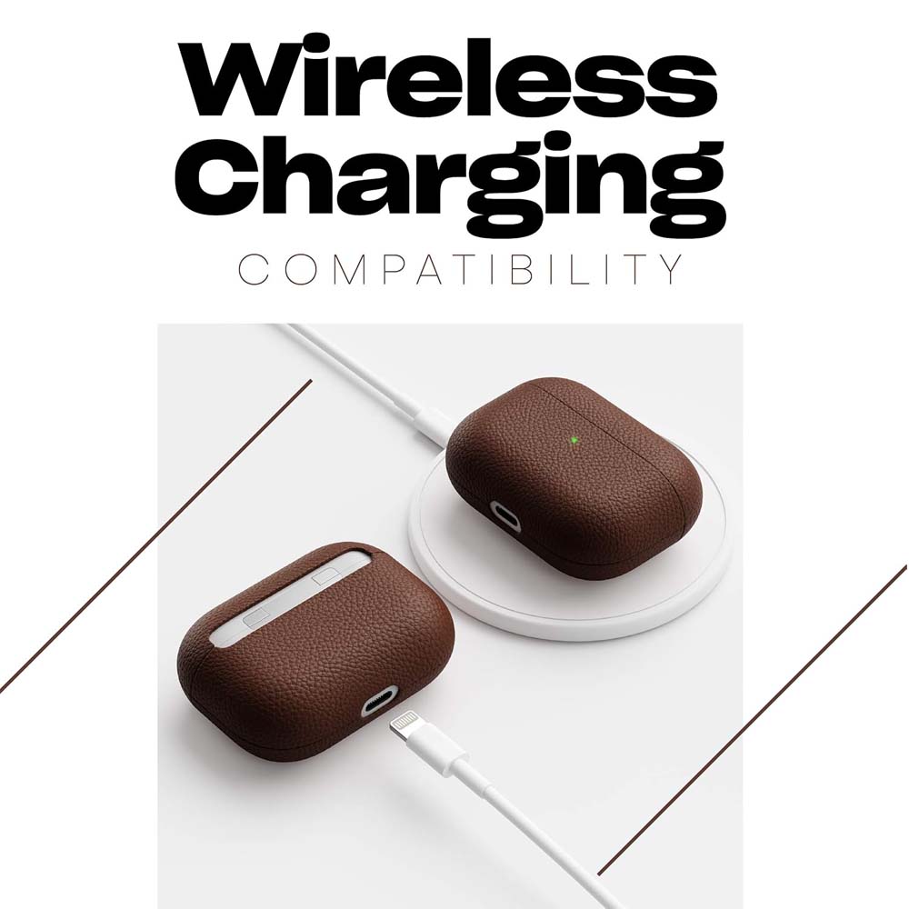 Leather Case for AirPods Pro – Handcrafted Fully-Wrapped Genuine Italian Leather with Pebble Grain Finish, Natural Brown, Premium Protection & Style Image