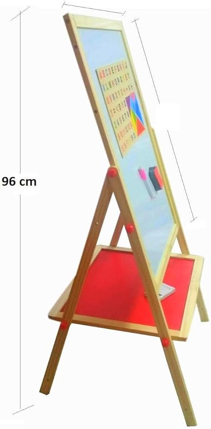 Kids Writing Board | Portable Double-Sided Wooden Easel with Whiteboard & Chalkboard | Height Adjustable Drawing Stand for Learning Image