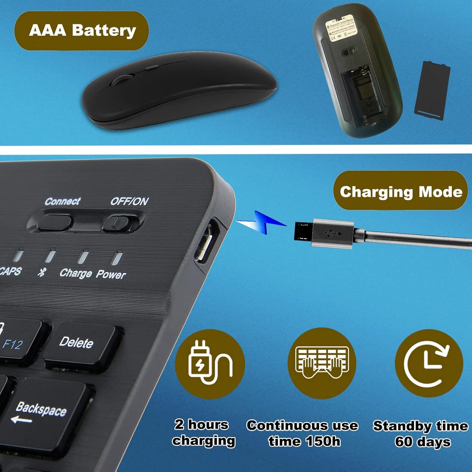 Ultra-Slim Bluetooth Keyboard & Mouse Combo - Rechargeable Wireless Set for Windows, Android, iOS, iPad, PC & Laptop Image