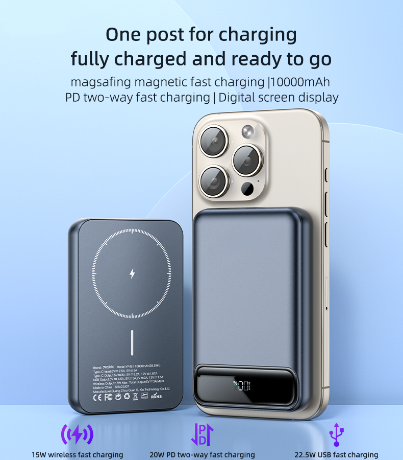 P50 20000mAh Power Bank – 15W Wireless Charging, Magnetic PD Two-Way Fast Charging with Digital Screen Display Image