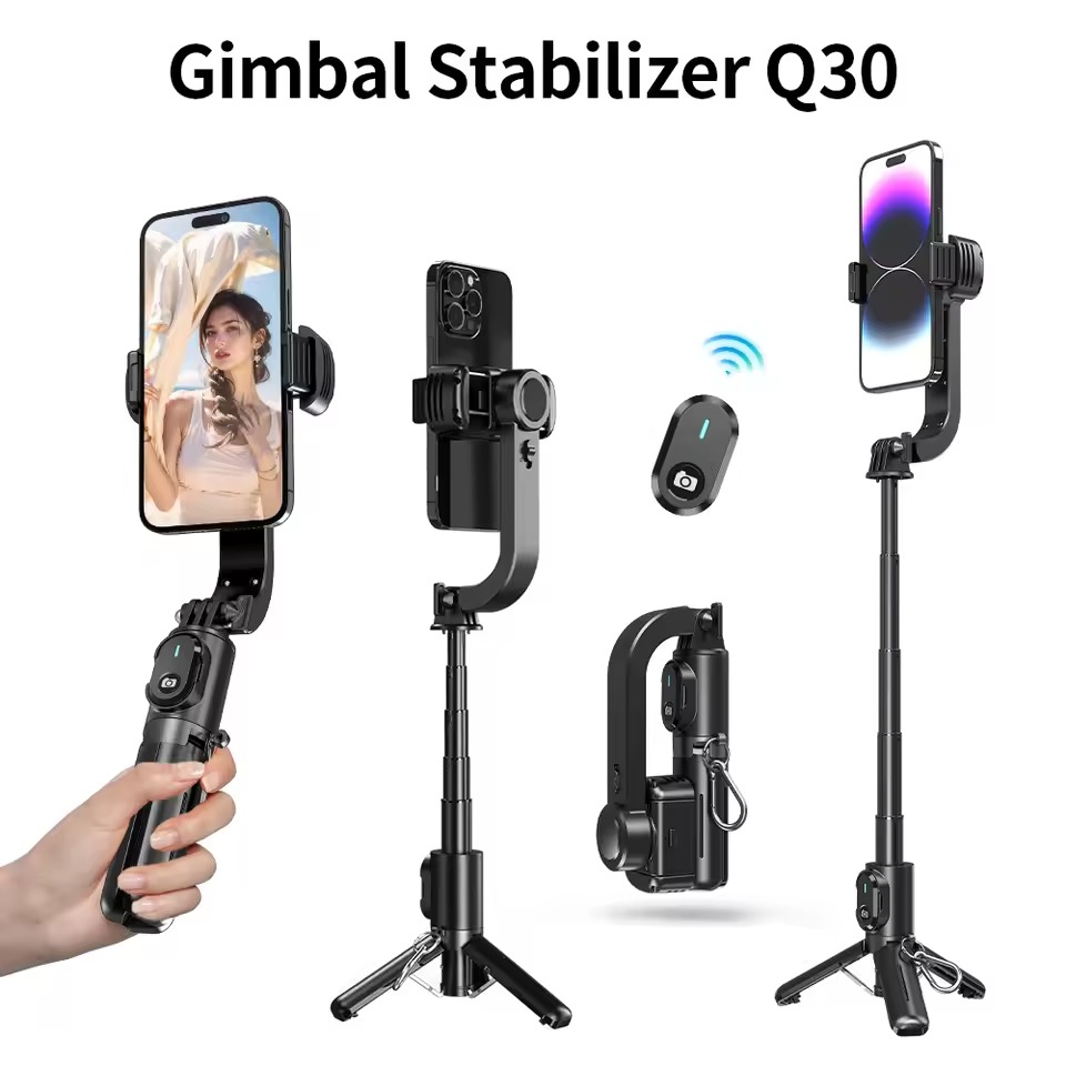 Q-30 Gimbal Stabilizer - 3-Axis AI Handheld Stabilizer with Selfie Stick & Tripod for Smartphones (ABS & Aluminum) Image