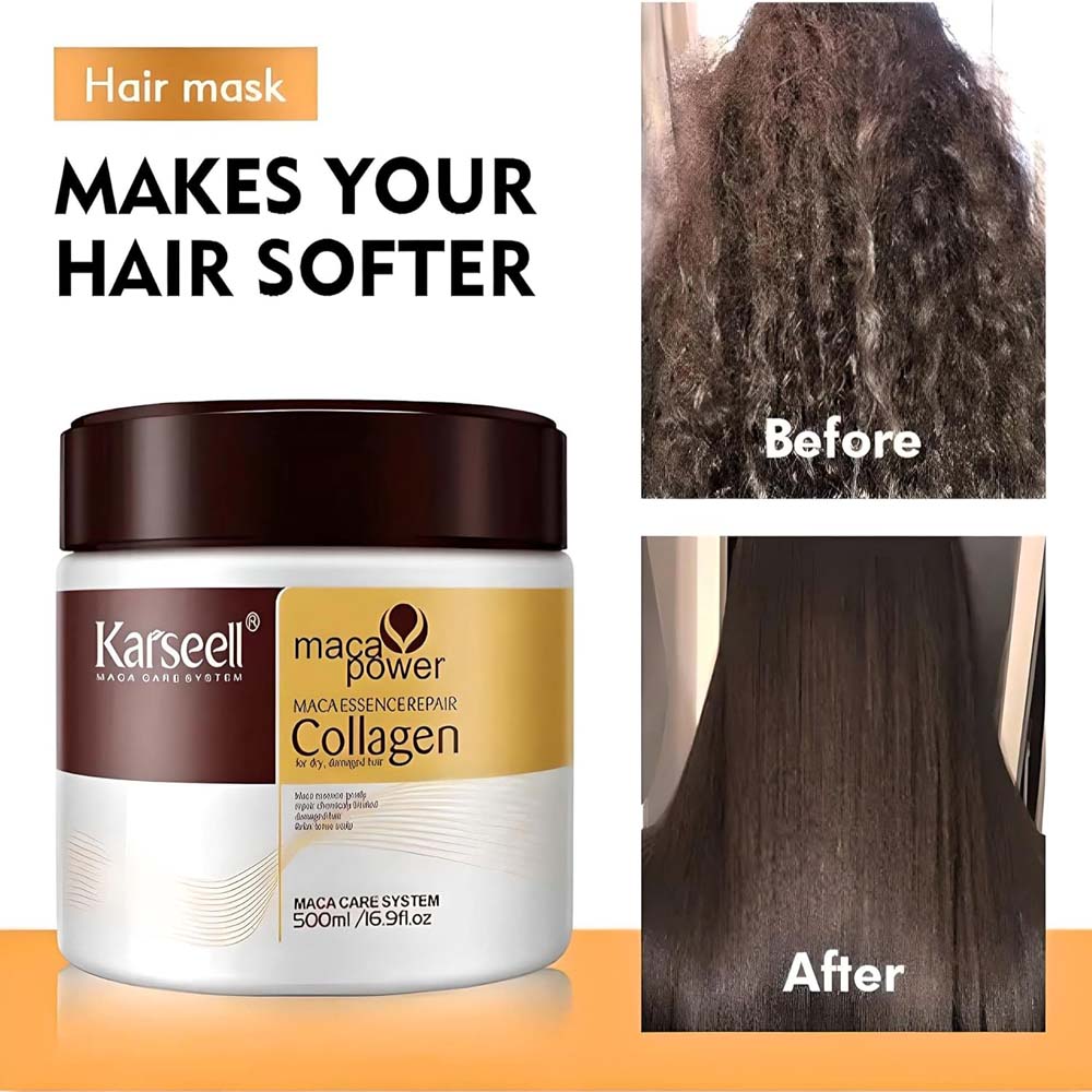 Karseell Hair Repair Set: Shampoo, Conditioner & Maca Collagen Mask with Argan Oil for dry, damaged hair. Restorative care. Image