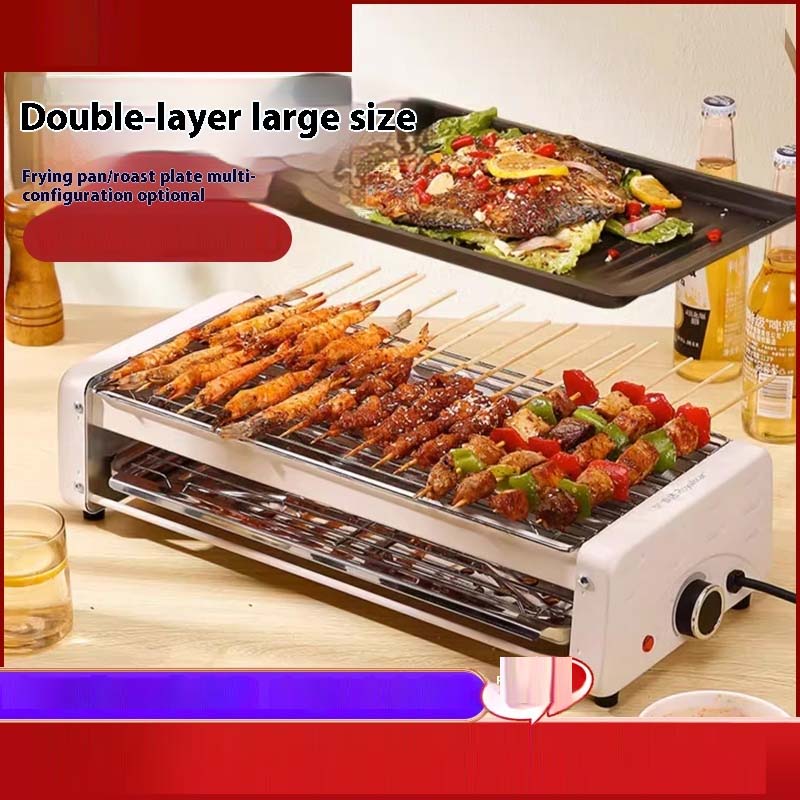 Electric Smokeless Grill - Nonstick Indoor Griddle Pan for Frying, Baking & Stewing, Adjustable Temp, Easy Clean, White Image